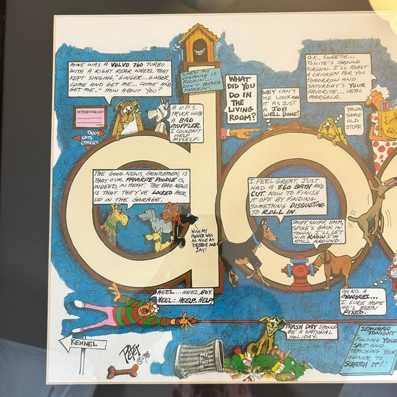 DOG Framed Cartoon Print by Peter Mulcahy VTG Peter Prints'88 Peter Prints 21x17 - Picture 3 of 12